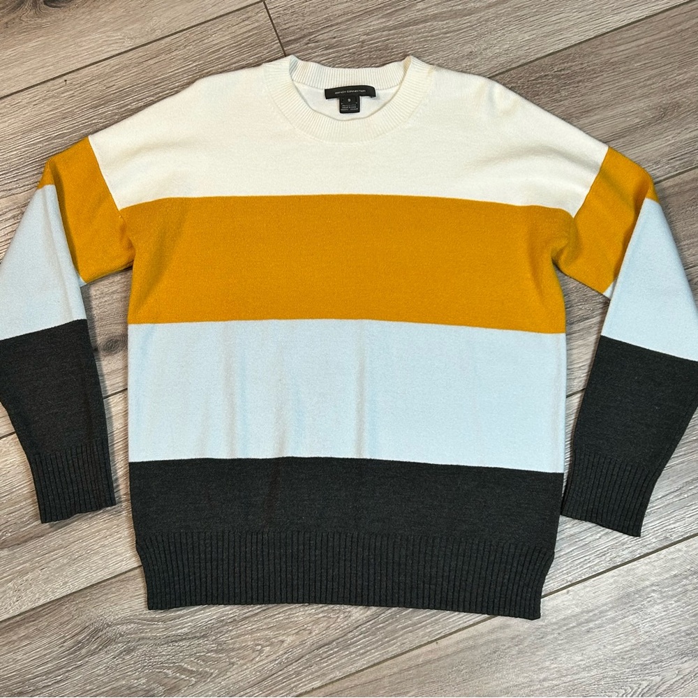 French Connection Womens Colorblock Stripe Long Sleeve Crewneck Sweater Size S